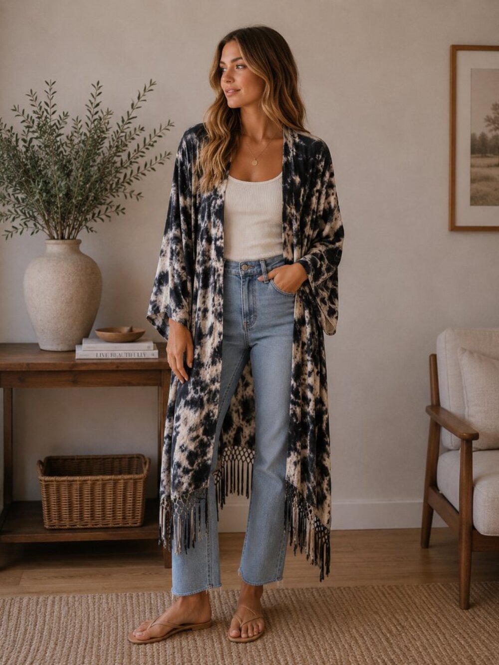Angie Fringe Tie-Dye Kimono